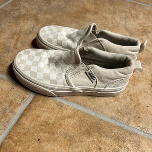 Kids VANS white checkers slip ons. Size 11. Lightly worn.